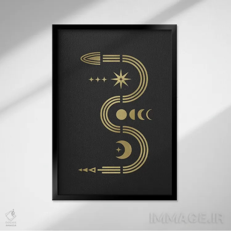 تابلو دکوراتیو مار طلایی اثر امانوئلا کاراتونی - نمای قابدار مشکی