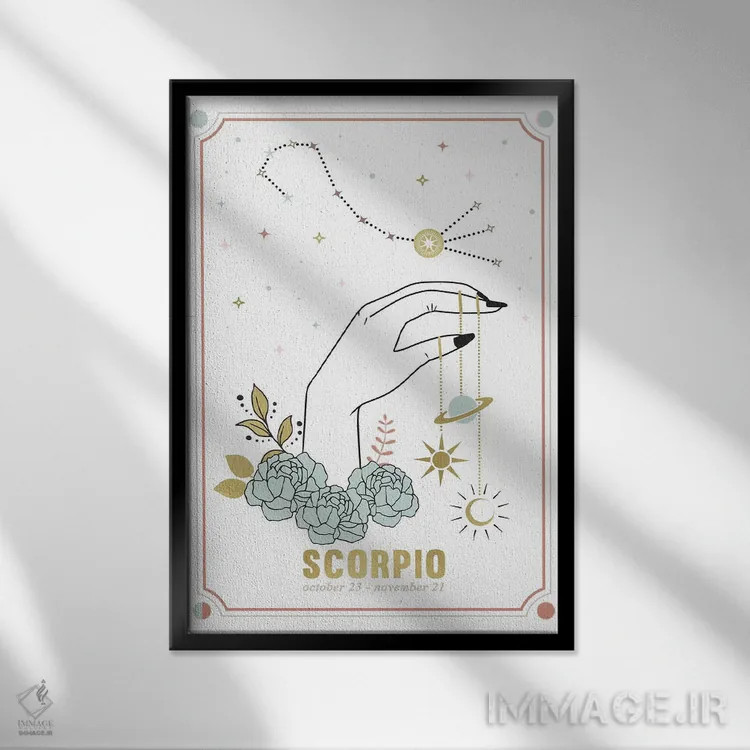 تابلو دکوراتیو نماد زودیاک عقرب اثر امانوئلا کاراتونی - نمای قابدار مشکی