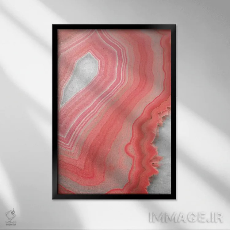 تابلو انتزاعی عقیق مرجانی اثر امانوئلا کاراتونی - نمای قابدار مشکی