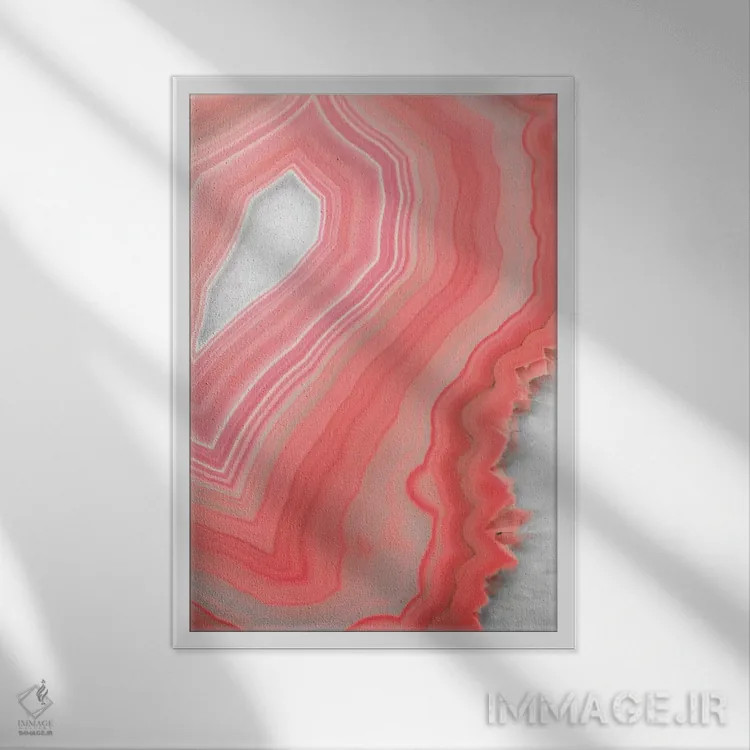 تابلو انتزاعی عقیق مرجانی اثر امانوئلا کاراتونی - نمای قابدار سفید