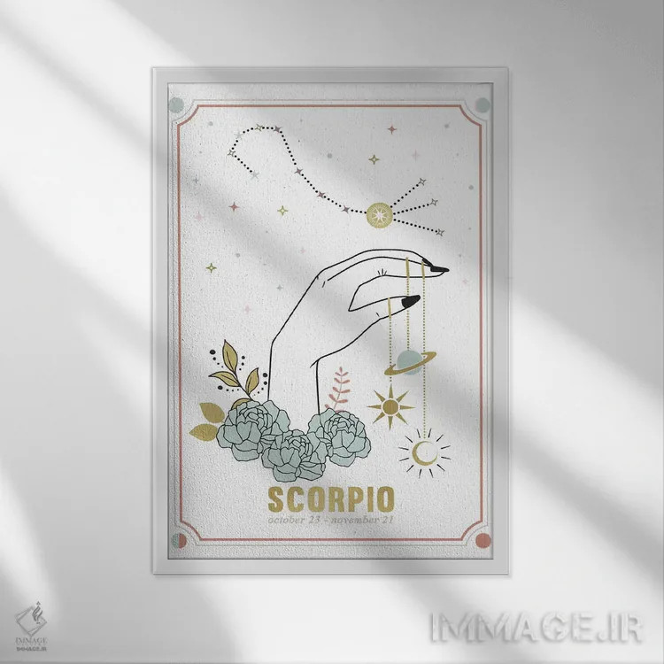 تابلو دکوراتیو نماد زودیاک عقرب اثر امانوئلا کاراتونی - نمای قابدار سفید
