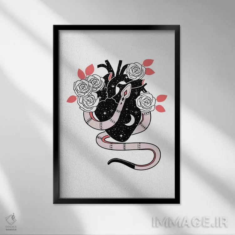 تابلو مینیمال قلب تاریکی اثر امانوئلا کاراتونی - نمای قابدار مشکی