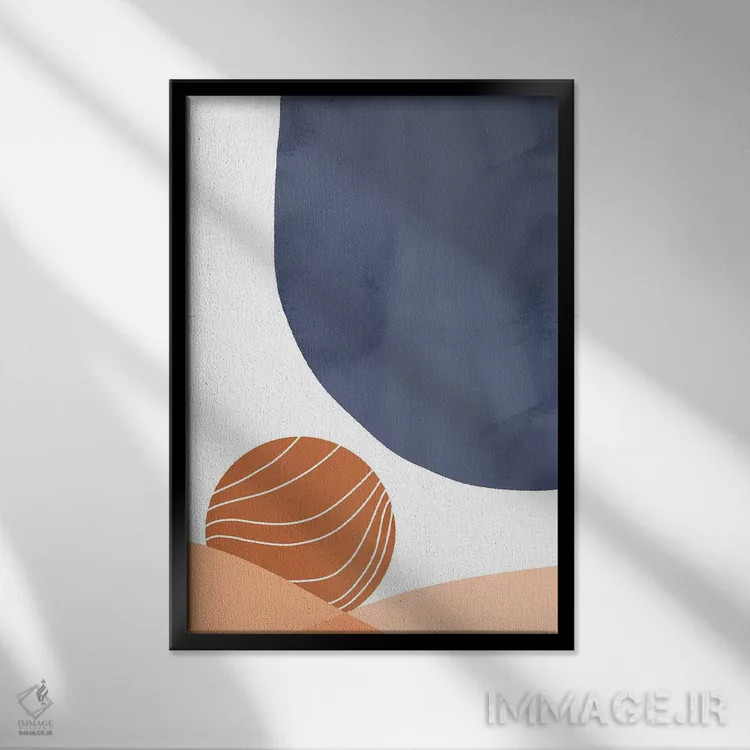 تابلو انتزاعی آبی در غروب اثر امانوئلا کاراتونی - نمای قابدار مشکی