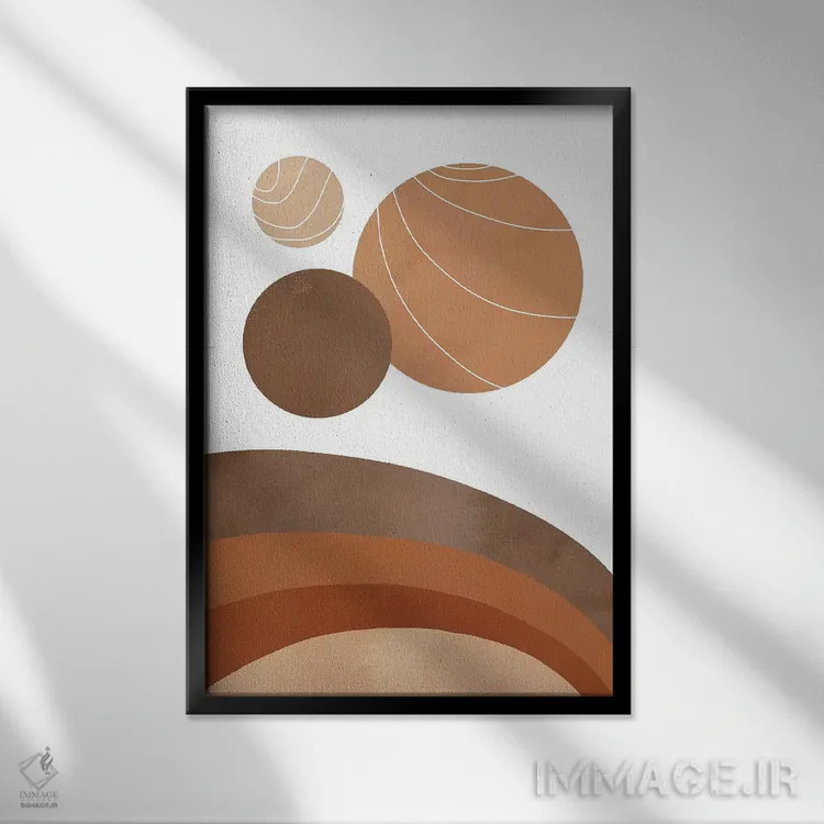 تابلو انتزاعی جهان های زمین پخته اثر امانوئلا کاراتونی - نمای قابدار مشکی