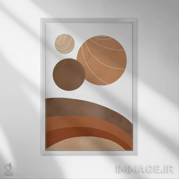 تابلو انتزاعی جهان های زمین پخته اثر امانوئلا کاراتونی - نمای قابدار سفید