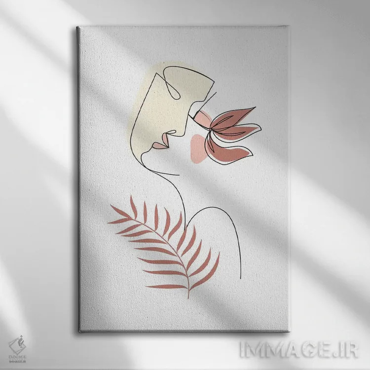 تابلو مینیمال بوسه با هنر خطی اثر امانوئلا کاراتونی - نمای روبهرو روی دیوار