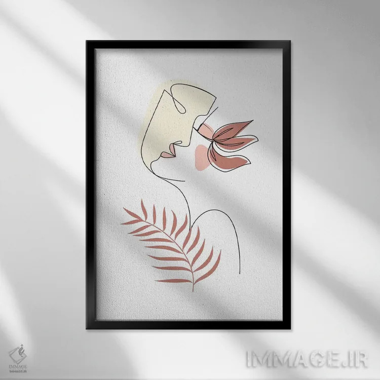 تابلو مینیمال بوسه با هنر خطی اثر امانوئلا کاراتونی - نمای قابدار مشکی