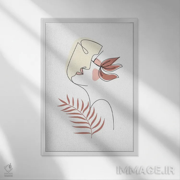 تابلو مینیمال بوسه با هنر خطی اثر امانوئلا کاراتونی - نمای قابدار سفید