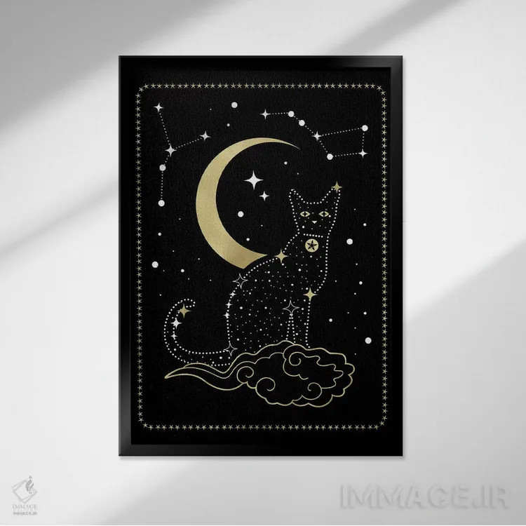 تابلو دکوراتیو صورت فلکی گربه اثر امانوئلا کاراتونی - نمای قابدار مشکی