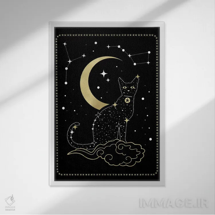 تابلو دکوراتیو صورت فلکی گربه اثر امانوئلا کاراتونی - نمای قابدار سفید