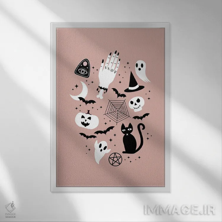 تابلو دکوراتیو چیزهای عجیب هالووین اثر امانوئلا کاراتونی - نمای قابدار سفید