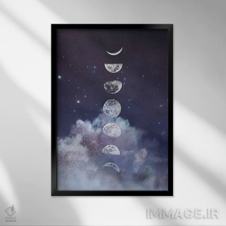 تابلو دکوراتیو ماه در آسمان با الماس ها اثر امانوئلا کاراتونی - نمای قابدار مشکی