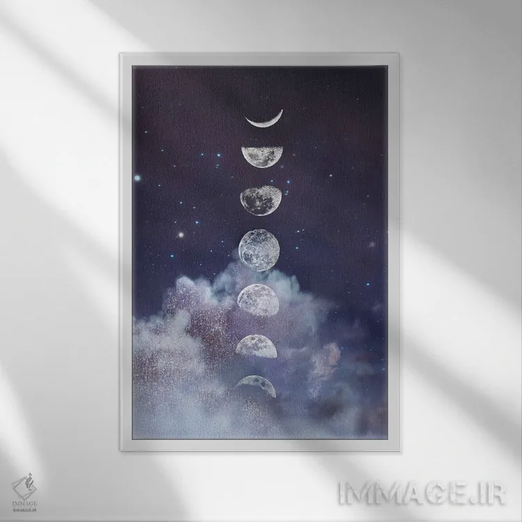 تابلو دکوراتیو ماه در آسمان با الماس ها اثر امانوئلا کاراتونی - نمای قابدار سفید