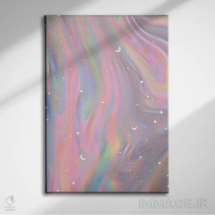 تابلو انتزاعی طرح رنگین تاب اثر امانوئلا کاراتونی - نمای روبهرو روی دیوار