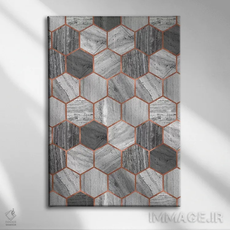 تابلو انتزاعی مرمر شش ضلعی اثر امانوئلا کاراتونی - نمای روبهرو روی دیوار