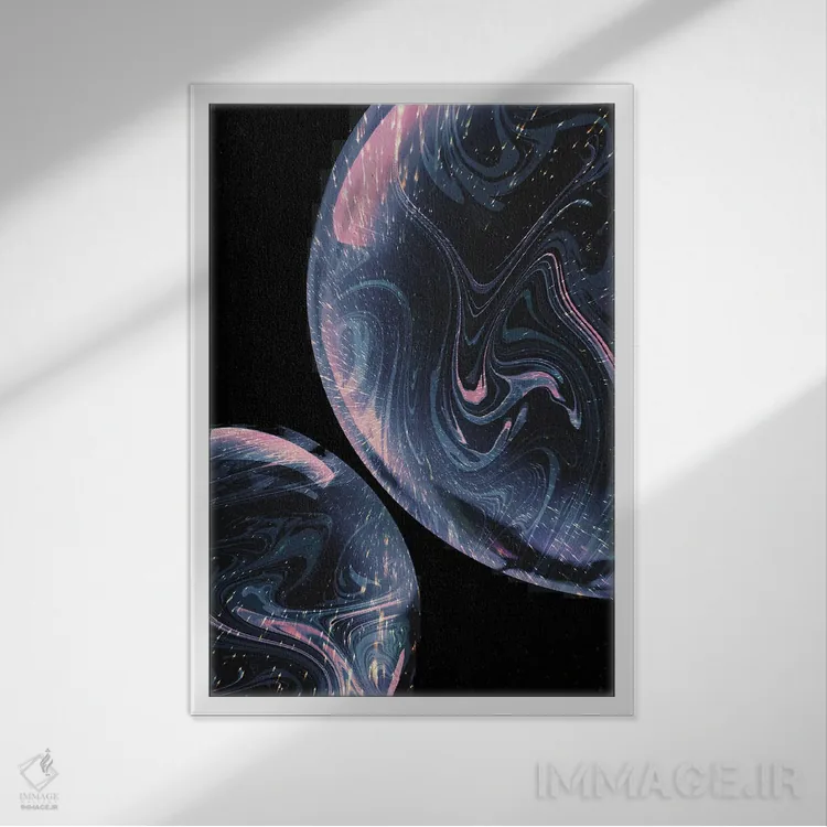 تابلو دکوراتیو سیاره های حبابی اثر امانوئلا کاراتونی - نمای قابدار سفید