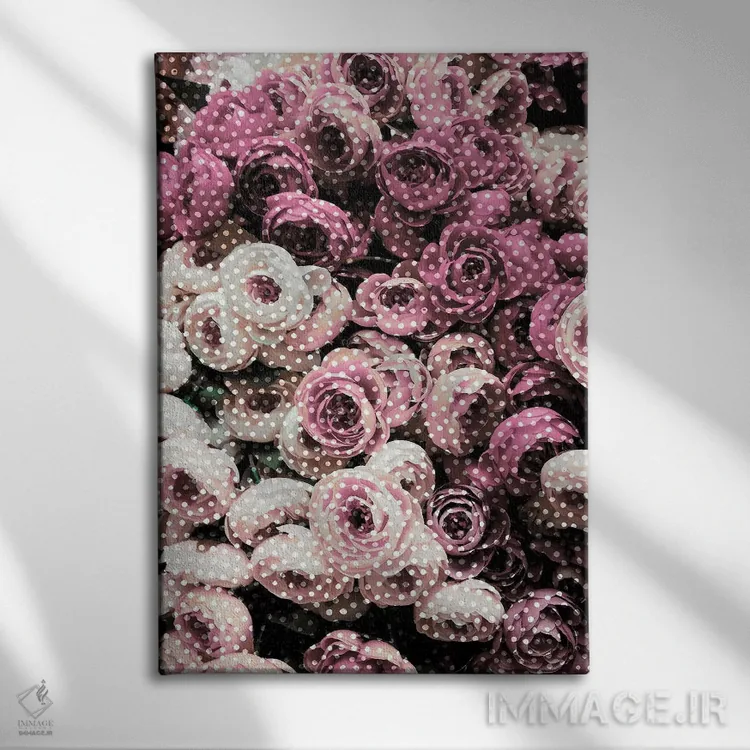 تابلو مدرن گل ها با خال خال اثر امانوئلا کاراتونی - نمای روبهرو روی دیوار