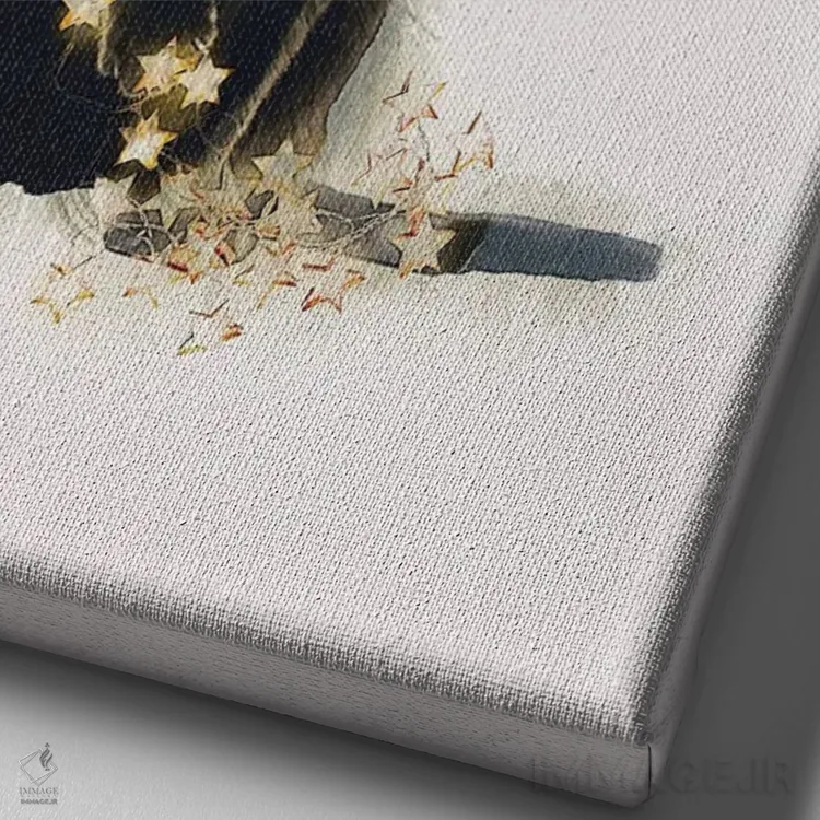 تابلو دکوراتیو گربه کوچک دستیار بابا نوئل اثر امانوئلا کاراتونی - نمای نزدیک بافت بوم