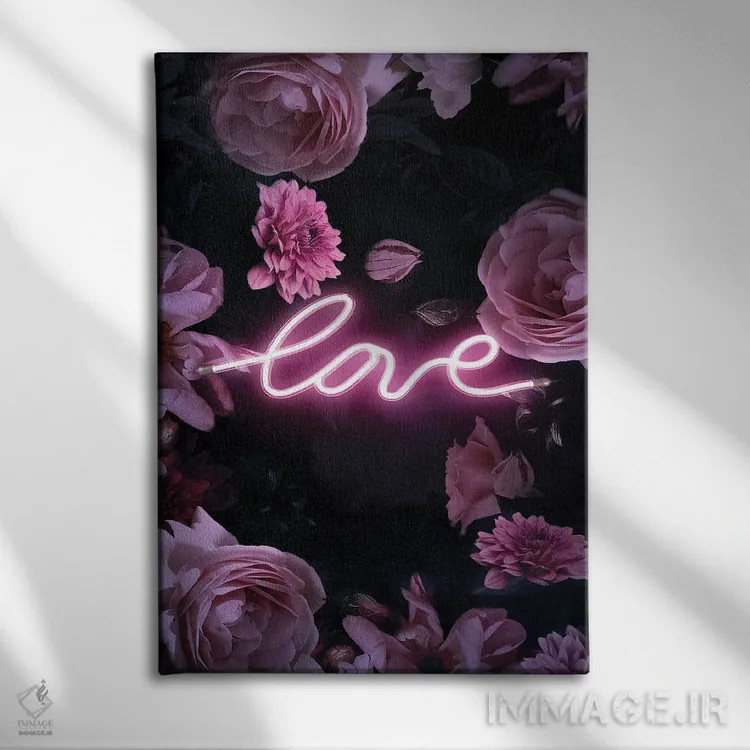 تابلو دکوراتیو عشق گل دار نئونی اثر امانوئلا کاراتونی - نمای روبهرو روی دیوار