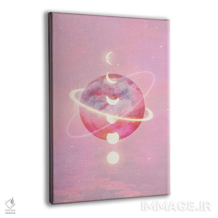 تابلو مدرن ماه و سیاره صورتی اثر امانوئلا کاراتونی - نمای پرسپکتیو محصول
