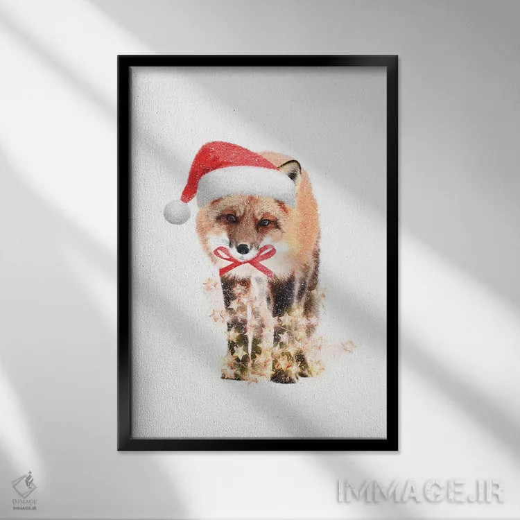 تابلو دکوراتیو روباه کریسمسی اثر امانوئلا کاراتونی - نمای قابدار مشکی