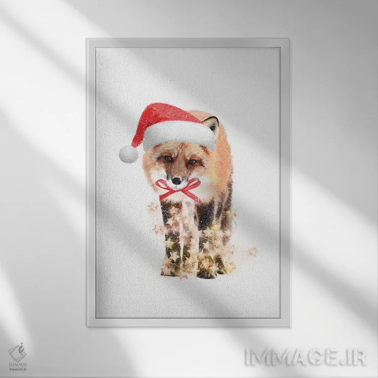 تابلو دکوراتیو روباه کریسمسی اثر امانوئلا کاراتونی - نمای قابدار سفید