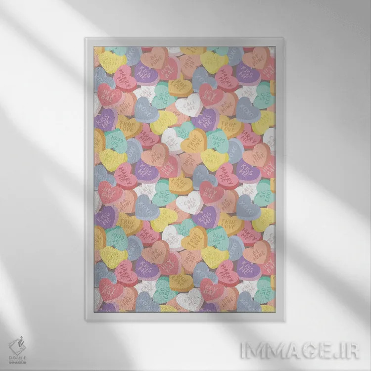 تابلو دکوراتیو آبنبات های کیچ ولنتاین اثر امانوئلا کاراتونی - نمای قابدار سفید