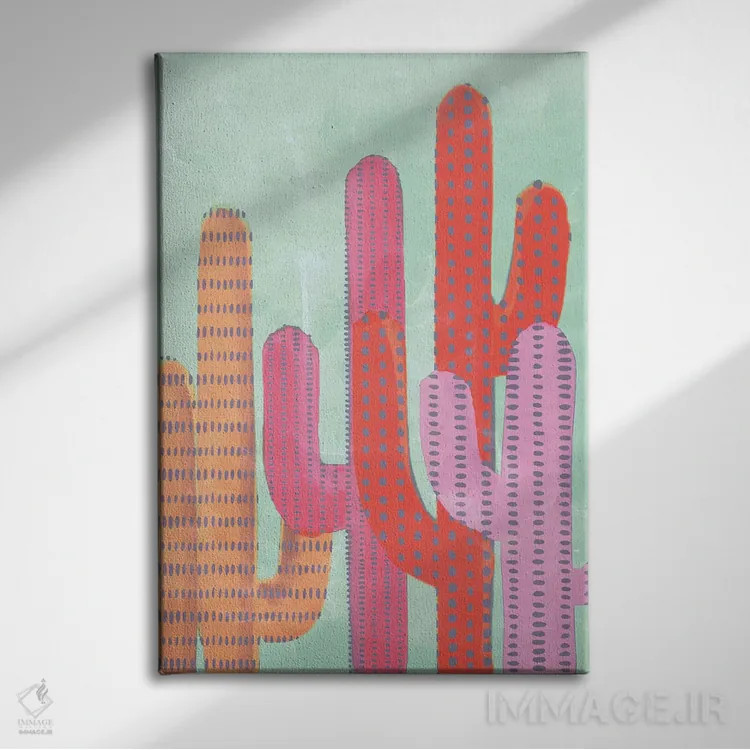 تابلو دکوراتیو کاکتوس بامزه اثر امانوئلا کاراتونی - نمای روبهرو روی دیوار