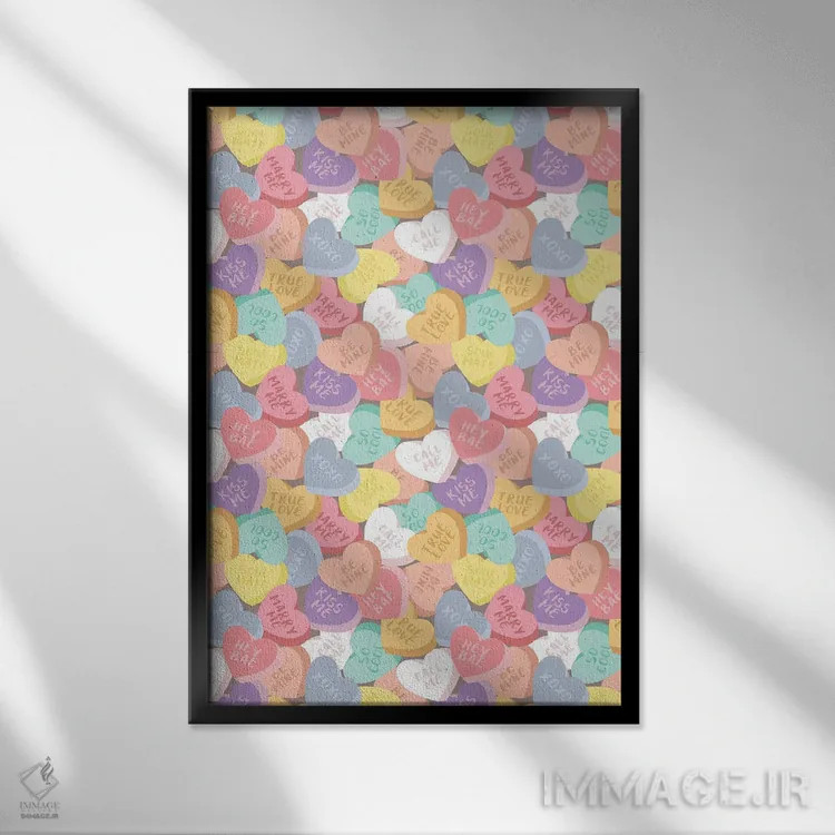 تابلو دکوراتیو آبنبات های کیچ ولنتاین اثر امانوئلا کاراتونی - نمای قابدار مشکی