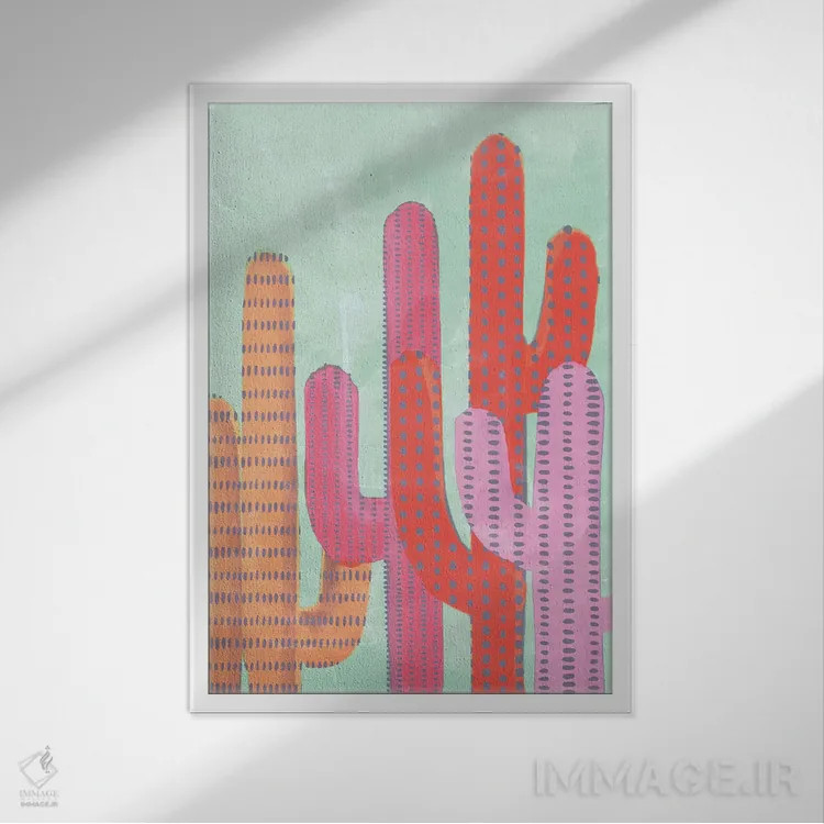 تابلو دکوراتیو کاکتوس بامزه اثر امانوئلا کاراتونی - نمای قابدار سفید