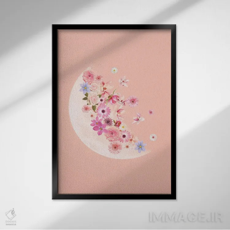 تابلو دکوراتیو ماه گل دار بهاری اثر امانوئلا کاراتونی - نمای قابدار مشکی