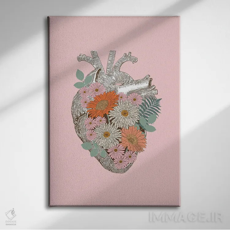 تابلو دکوراتیو قلب گل دار کلاسیک اثر امانوئلا کاراتونی - نمای روبهرو روی دیوار