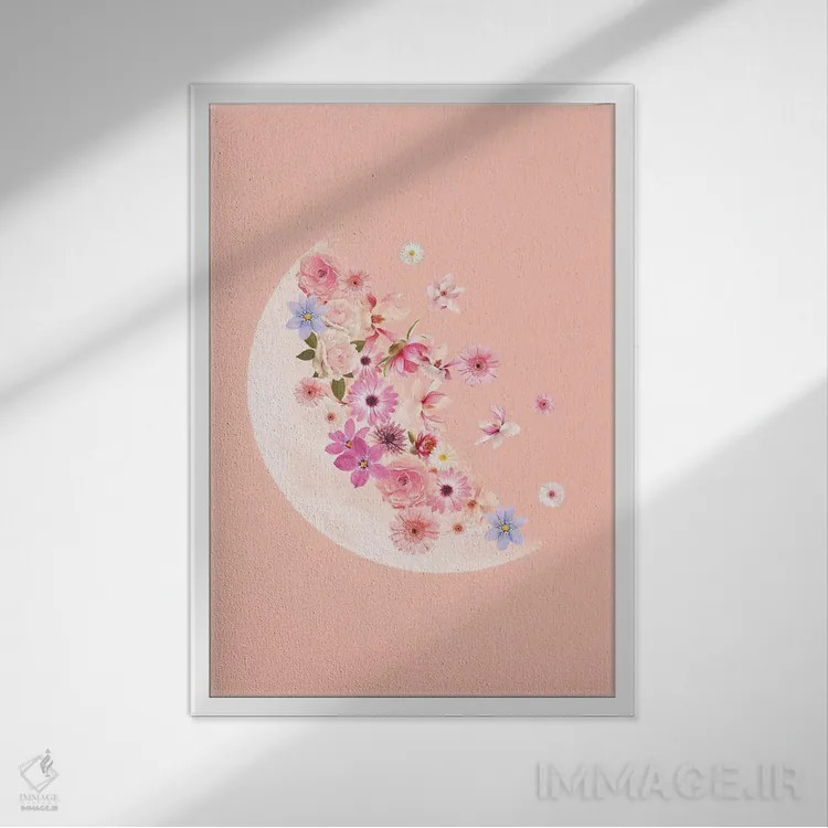 تابلو دکوراتیو ماه گل دار بهاری اثر امانوئلا کاراتونی - نمای قابدار سفید