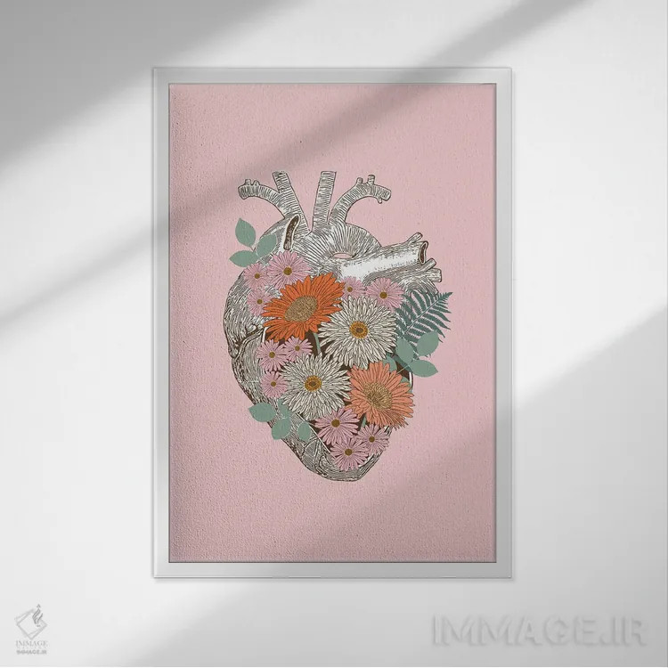 تابلو دکوراتیو قلب گل دار کلاسیک اثر امانوئلا کاراتونی - نمای قابدار سفید