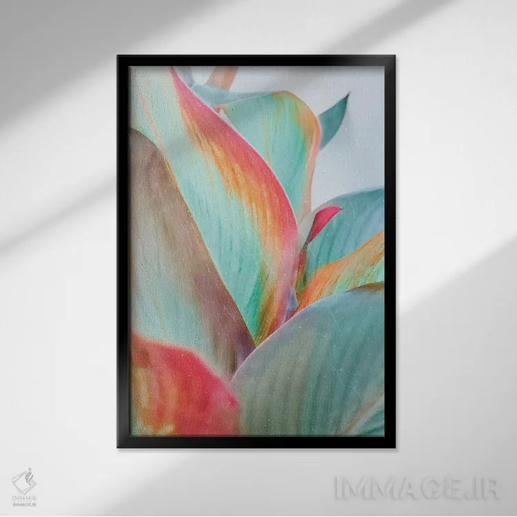 تابلو دکوراتیو برگ های پاستلی اثر امانوئلا کاراتونی - نمای قابدار مشکی