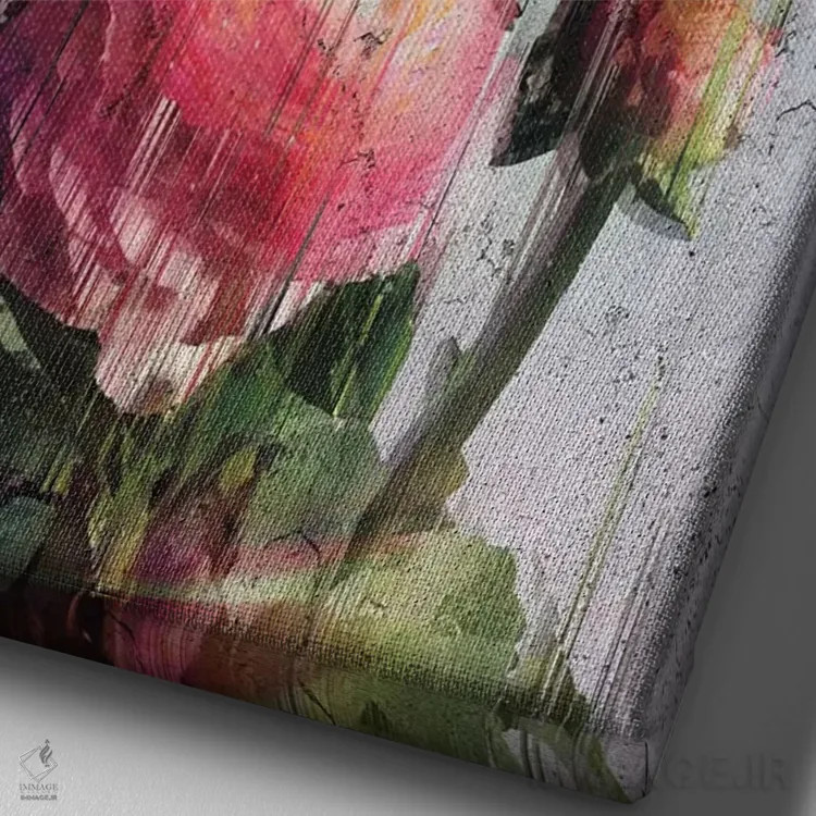 تابلو مدرن گل های کره ای دچار اختلال اثر امانوئلا کاراتونی - نمای نزدیک بافت بوم