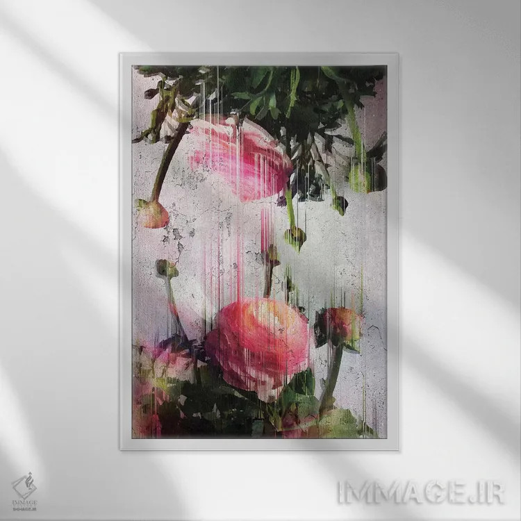 تابلو مدرن گل های کره ای دچار اختلال اثر امانوئلا کاراتونی - نمای قابدار سفید