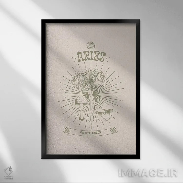 تابلو دکوراتیو قارچ های زودیاک حمل اثر امانوئلا کاراتونی - نمای قابدار مشکی