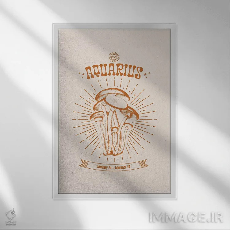 تابلو دکوراتیو قارچ های زودیاک دلو اثر امانوئلا کاراتونی - نمای قابدار سفید