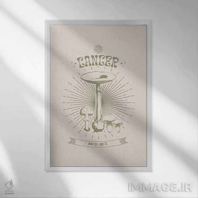 تابلو دکوراتیو قارچ های زودیاک سرطان اثر امانوئلا کاراتونی - نمای قابدار سفید