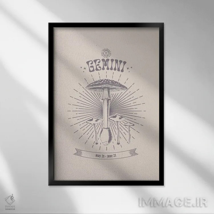 تابلو دکوراتیو قارچ های زودیاک جوزا اثر امانوئلا کاراتونی - نمای قابدار مشکی