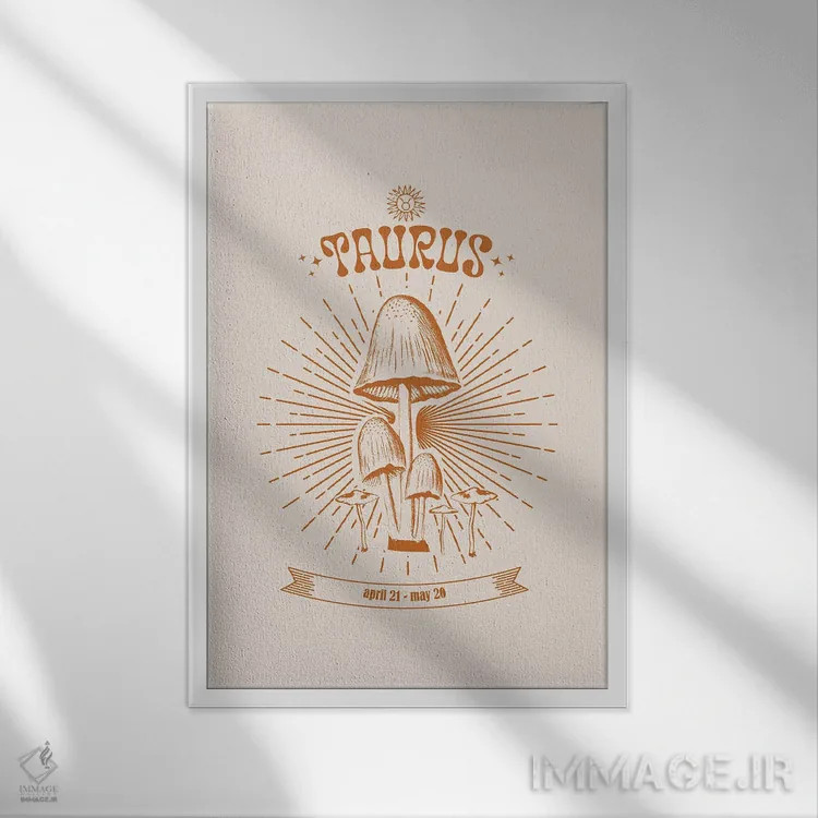 تابلو دکوراتیو قارچ های زودیاک ثور اثر امانوئلا کاراتونی - نمای قابدار سفید
