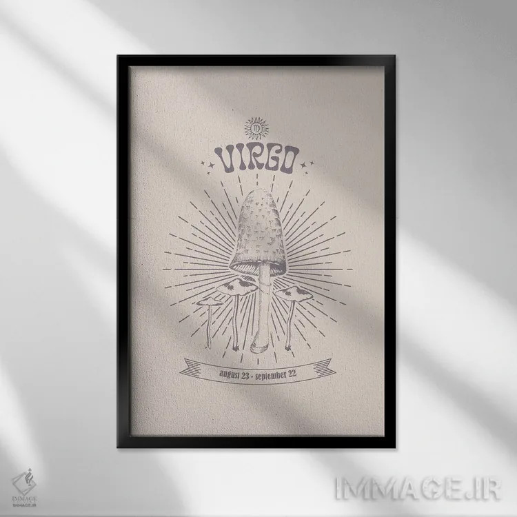 تابلو دکوراتیو قارچ های زودیاک سنبله اثر امانوئلا کاراتونی - نمای قابدار مشکی