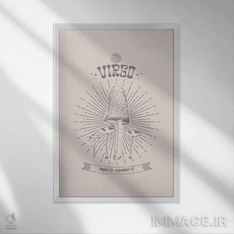 تابلو دکوراتیو قارچ های زودیاک سنبله اثر امانوئلا کاراتونی - نمای قابدار سفید