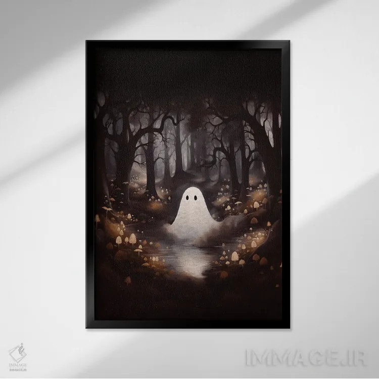 تابلو دکوراتیو روح بین قارچ ها اثر امانوئلا کاراتونی - نمای قابدار مشکی