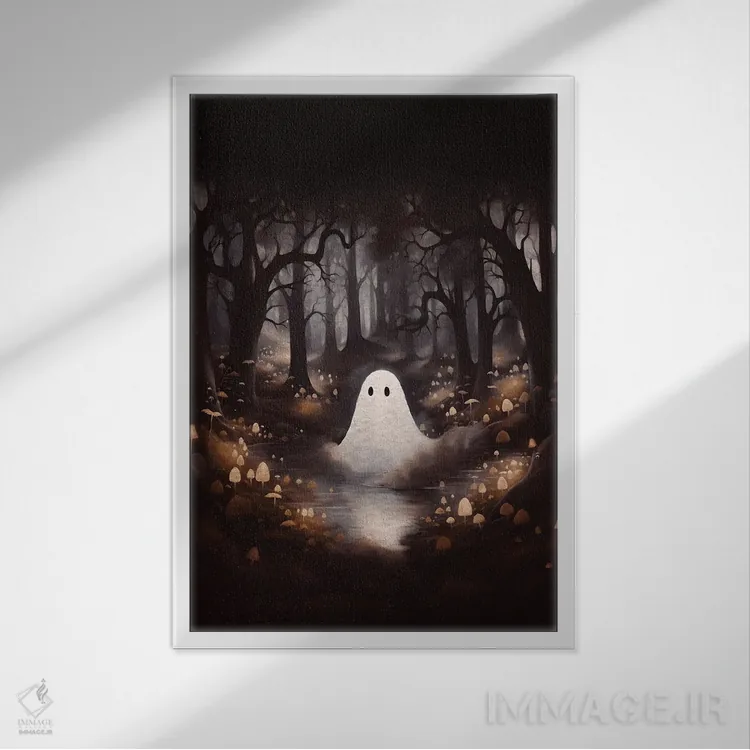 تابلو دکوراتیو روح بین قارچ ها اثر امانوئلا کاراتونی - نمای قابدار سفید