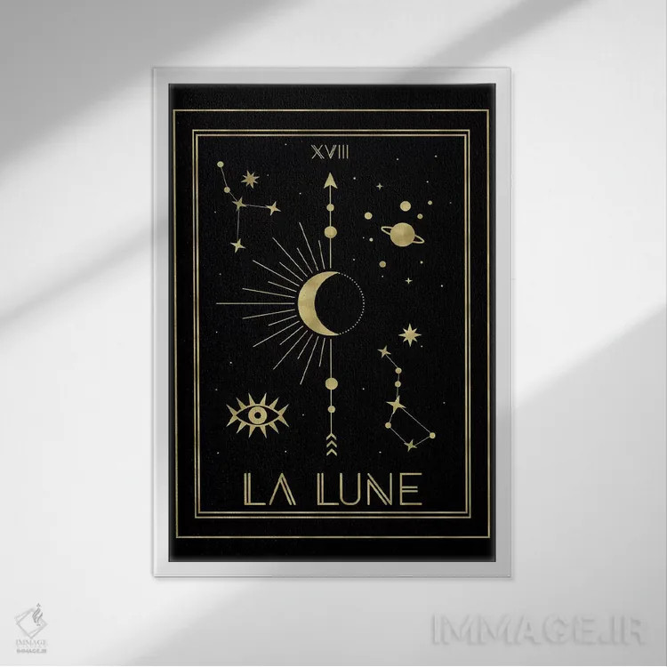 تابلو مدرن ماه نسخه طلایی اثر امانوئلا کاراتونی - نمای قابدار سفید