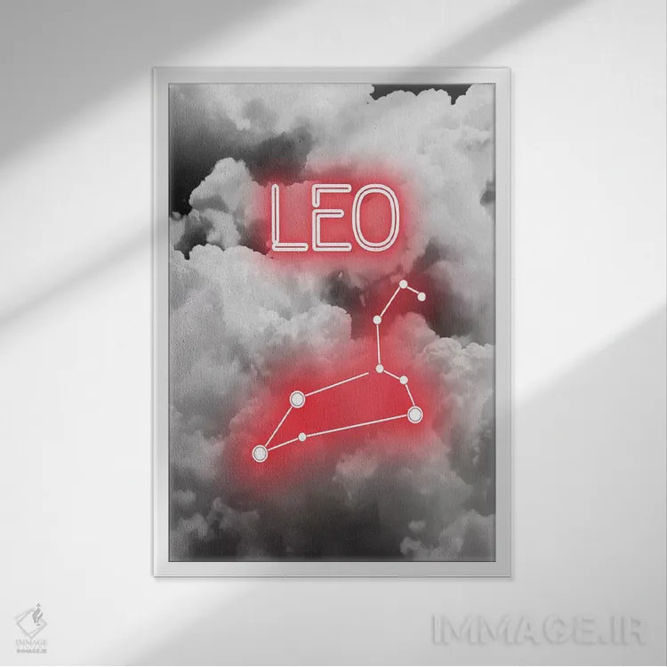 تابلو مدرن نماد زودیاک شیر اثر امانوئلا کاراتونی - نمای قابدار سفید