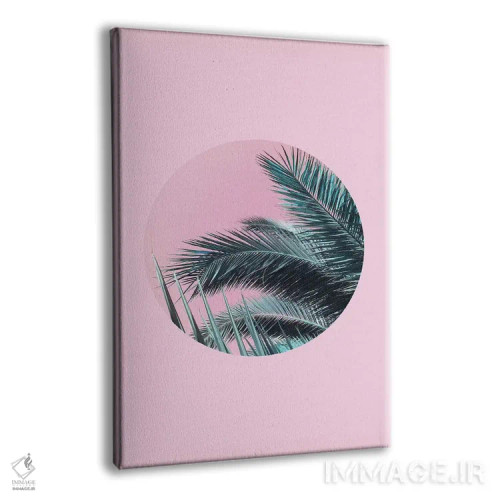 تابلو مینیمال نخل ها روی پس زمینه صورتی اثر امانوئلا کاراتونی - نمای پرسپکتیو محصول