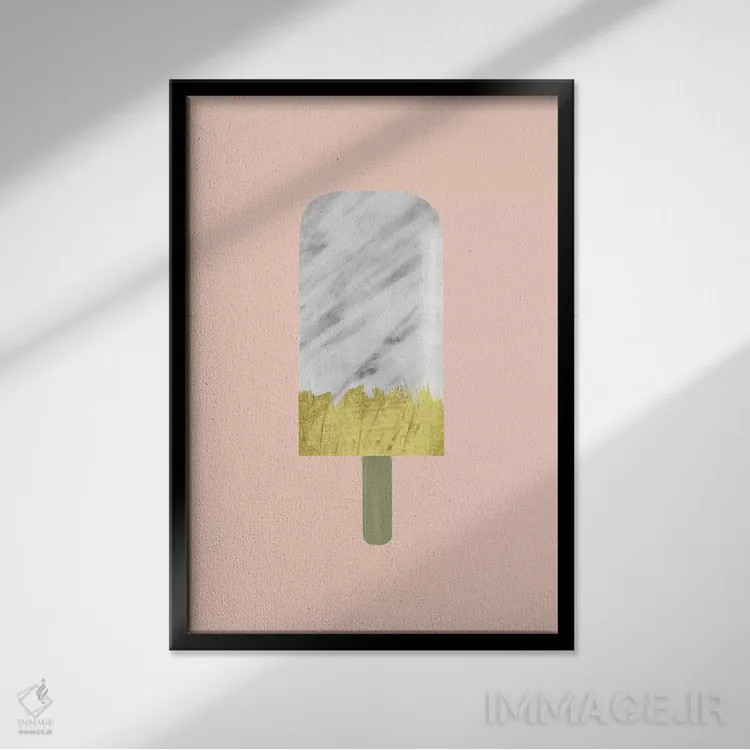 تابلو مینیمال پاپسیکل مرمر و طلایی اثر امانوئلا کاراتونی - نمای قابدار مشکی